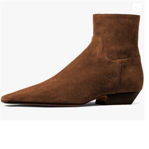 Brown Square Toe Low Chunky Heel Ankle Boot Chic Zip up Short Boot Trendy Shoes